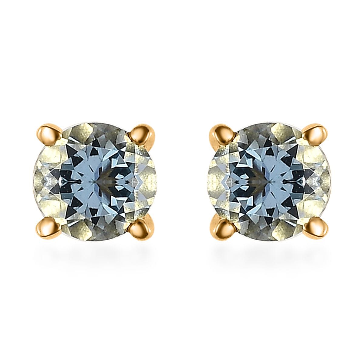 Mangoro Aquamarine Solitaire Stud Earrings in Vermeil Yellow Gold Over Sterling Silver 0.90 ctw