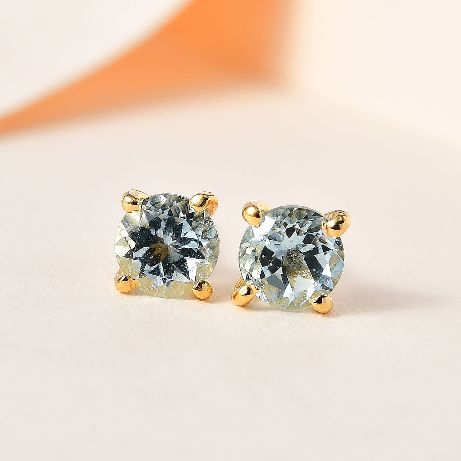Mangoro Aquamarine Solitaire Stud Earrings in Vermeil Yellow Gold Over Sterling Silver 0.90 ctw