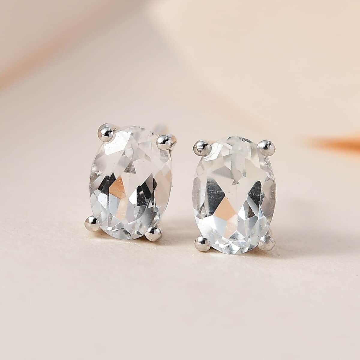 White Topaz Solitaire Stud Earrings in Platinum Over Sterling Silver 1.85 ctw image number 1