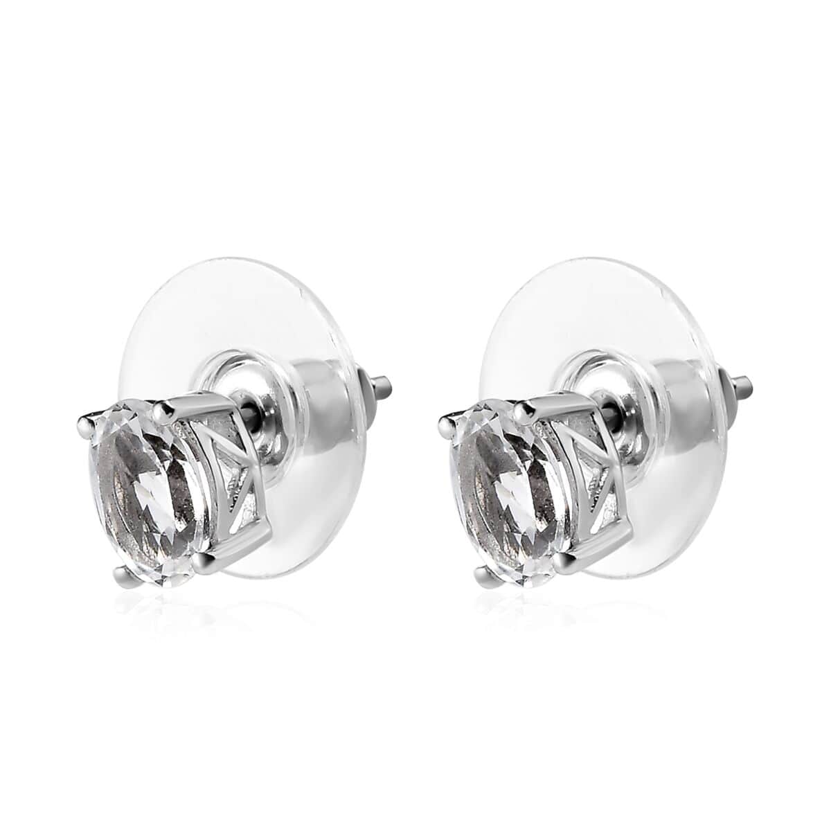 White Topaz Solitaire Stud Earrings in Platinum Over Sterling Silver 1.85 ctw image number 3
