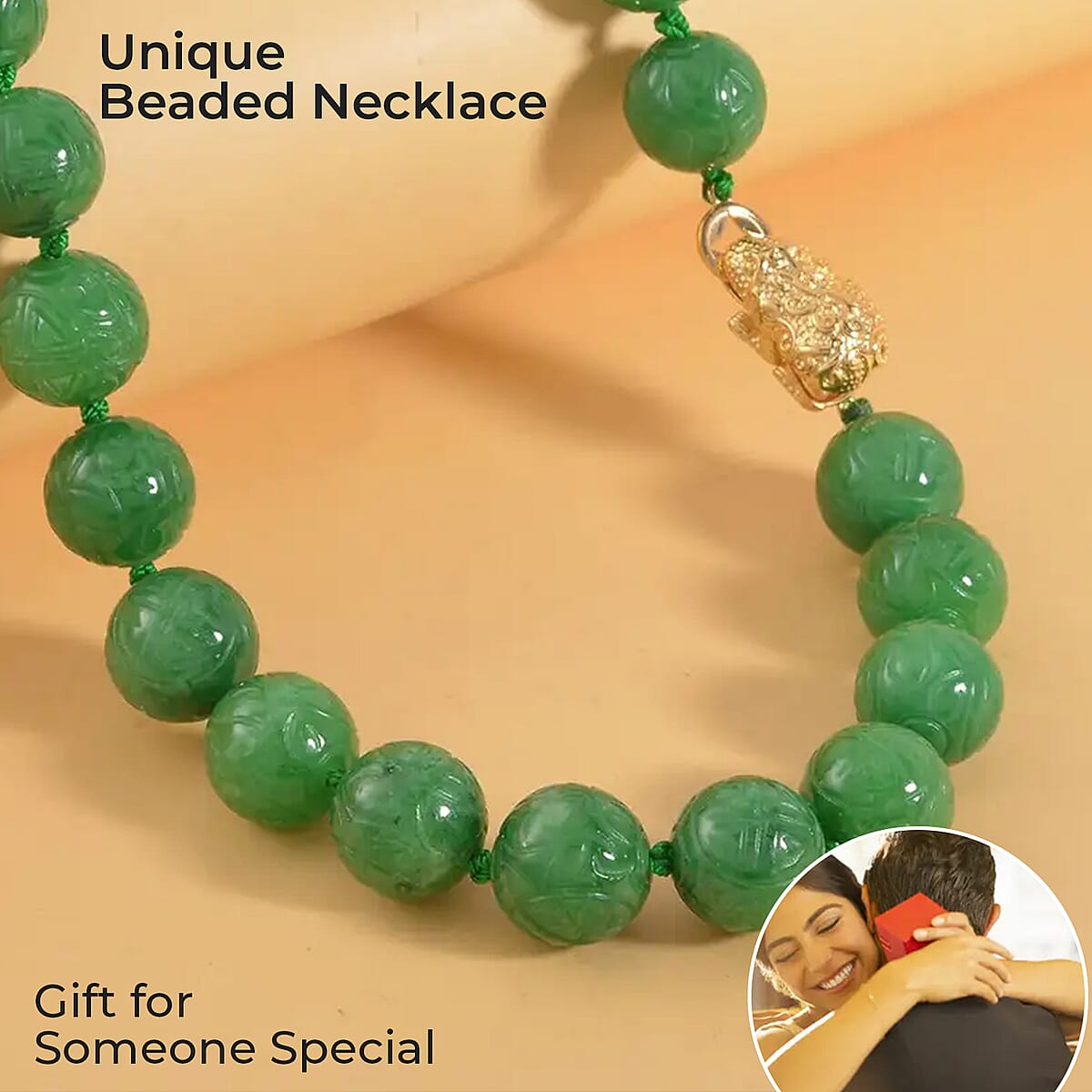 Green Jade Beaded Necklace, Dragon Frog Motif Necklace, 18 Inch Vermeil Yellow Gold Over Sterling Silver Necklace, Jade Jewelry 670.40 ctw image number 1