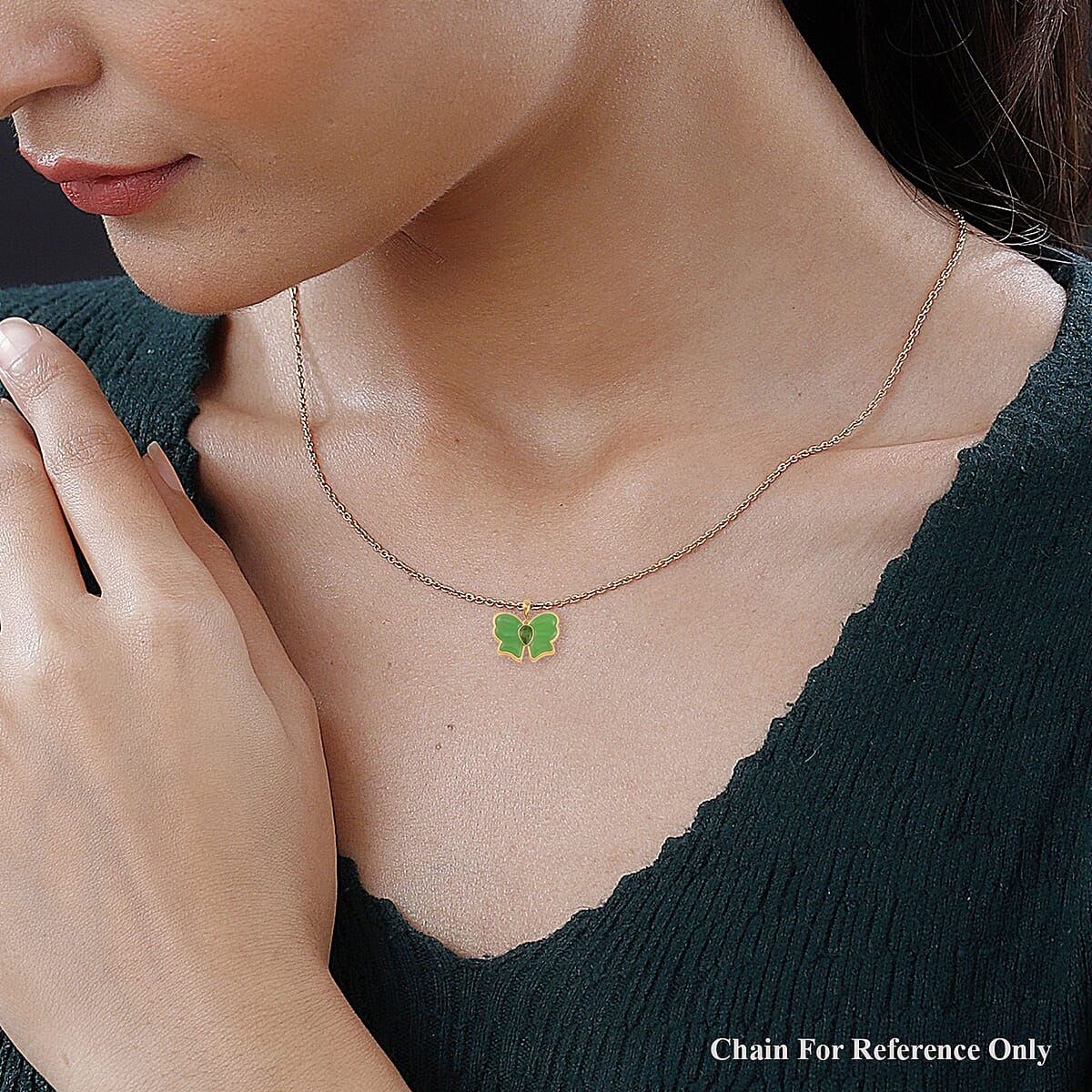 Green Jade (D) and Chrome Diopside Butterfly Pendant in Vermeil Yellow Gold Over Sterling Silver 8.40 ctw image number 2