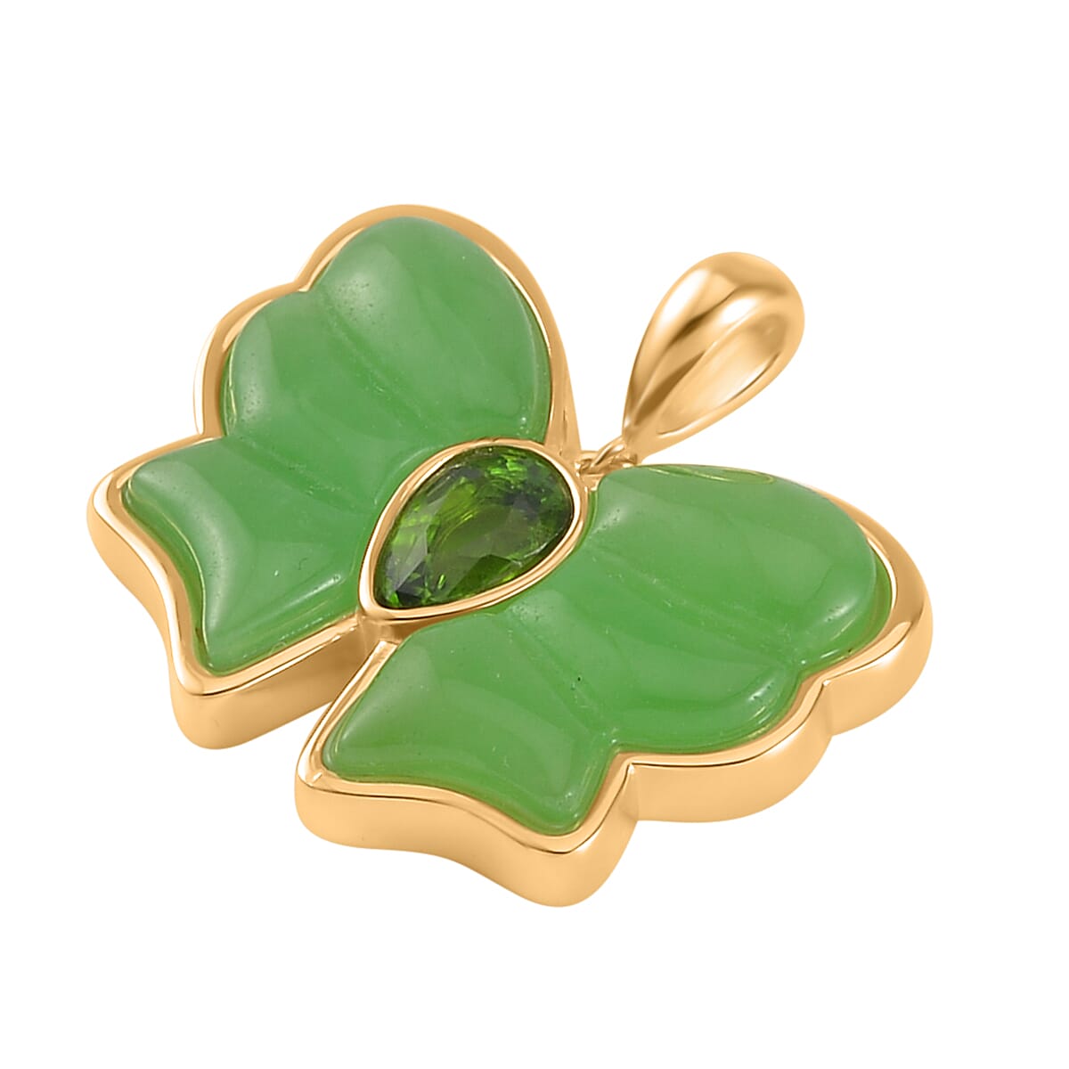 Green Jade (D) and Chrome Diopside Butterfly Pendant in Vermeil Yellow Gold Over Sterling Silver 8.40 ctw image number 3