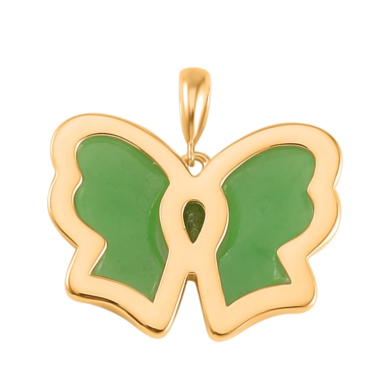 Green Jade (D) and Chrome Diopside Butterfly Pendant in Vermeil Yellow Gold Over Sterling Silver 8.40 ctw