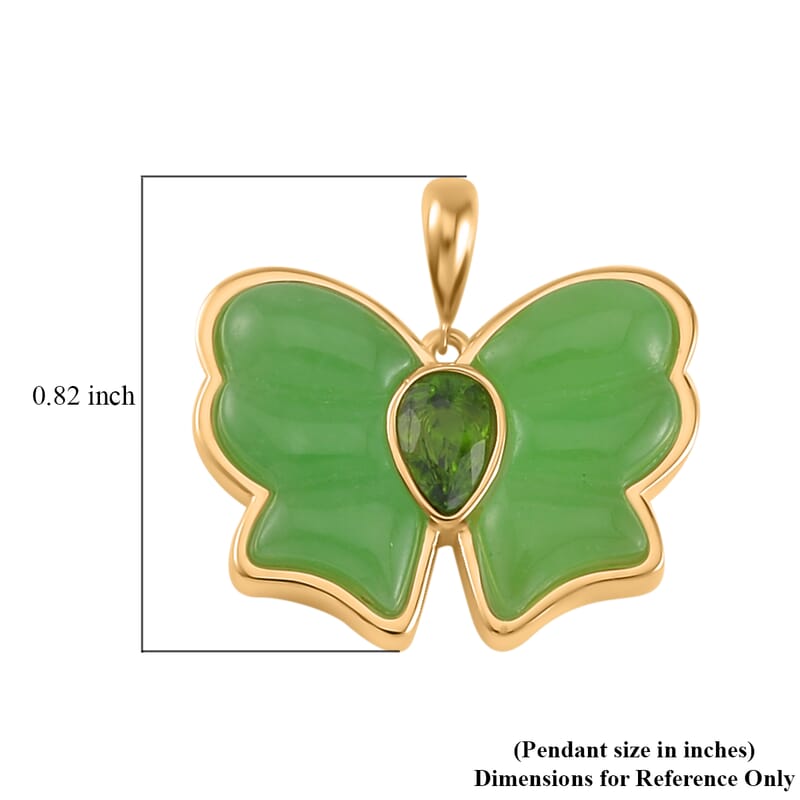 Green Jade (D) and Chrome Diopside Butterfly Pendant in Vermeil Yellow Gold Over Sterling Silver 8.40 ctw
