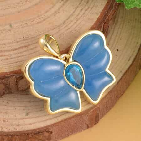 Buy Blue Jade (D) and Malgache Neon Apatite Butterfly Pendant in Vermeil  Yellow Gold Over Sterling Silver 8.35 ctw at