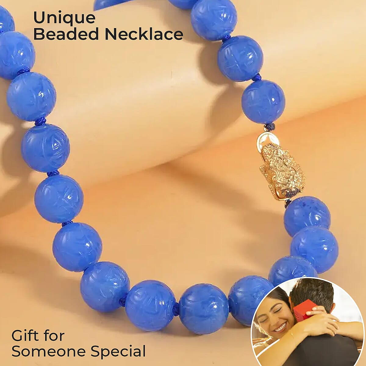 Blue Jade Beaded Necklace, Dragon Frog Motif Necklace, 18 Inch Vermeil Yellow Gold Over Sterling Silver Necklace, Jade Jewelry 697.25 ctw image number 1