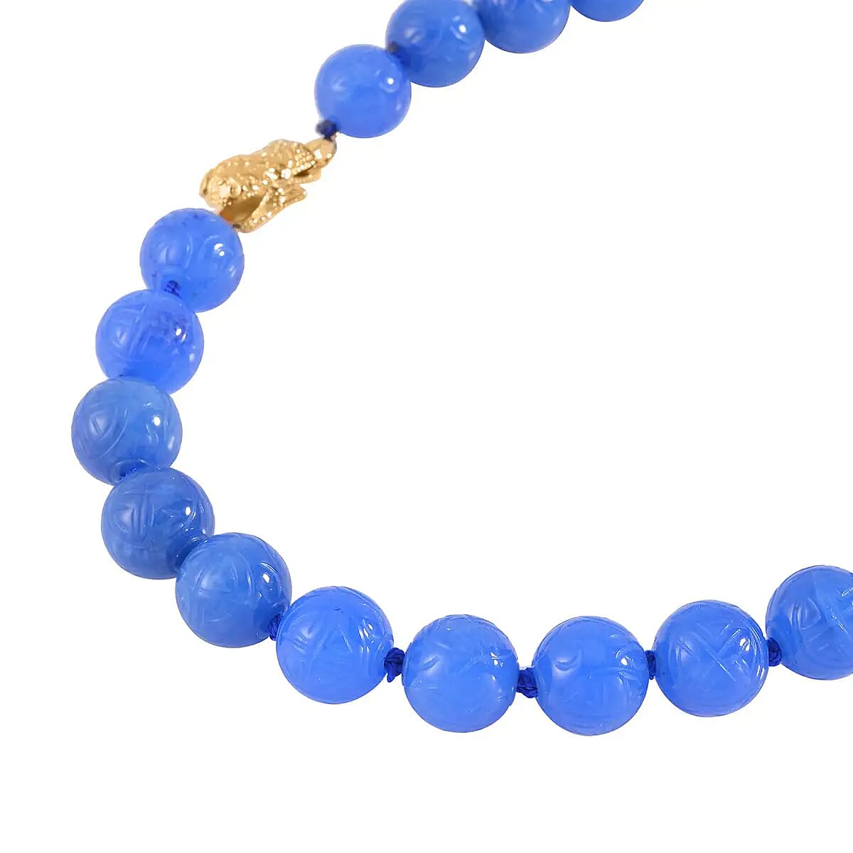 Blue Jade Beaded Necklace, Dragon Frog Motif Necklace, 18 Inch Vermeil Yellow Gold Over Sterling Silver Necklace, Jade Jewelry 697.25 ctw image number 3