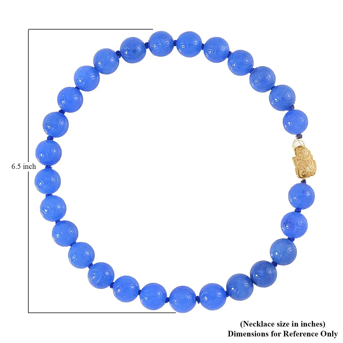 Blue Jade Beaded Necklace, Dragon Frog Motif Necklace, 18 Inch Vermeil Yellow Gold Over Sterling Silver Necklace, Jade Jewelry 697.25 ctw image number 5