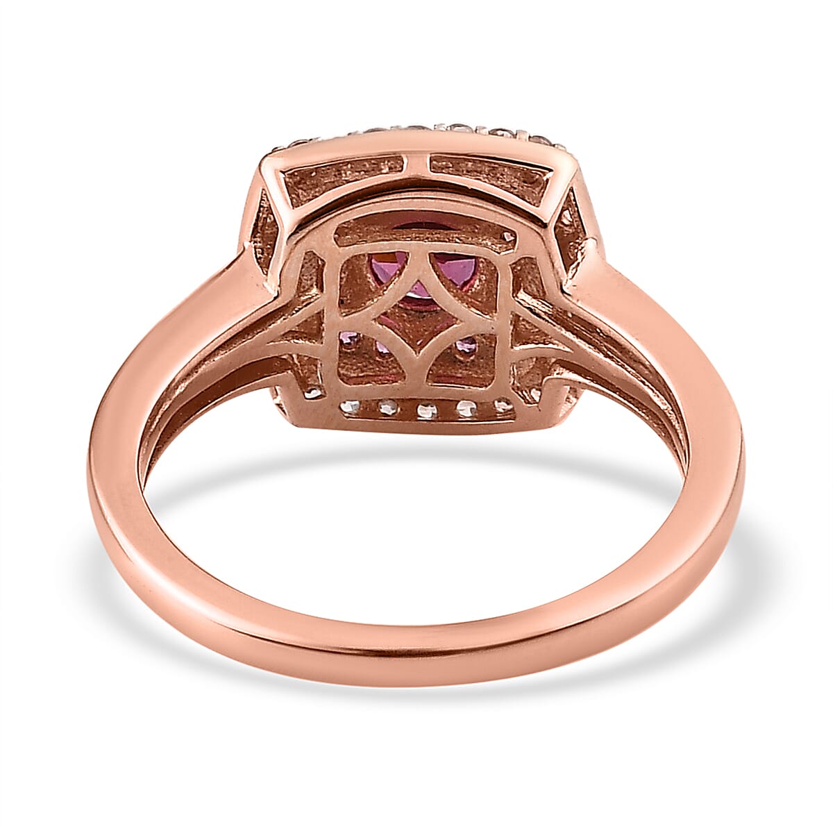 Tanzanian Rhodolite Garnet and White Zircon Double Halo Ring in Vermeil Rose Gold Over Sterling Silver (Size 10.0) 1.40 ctw
