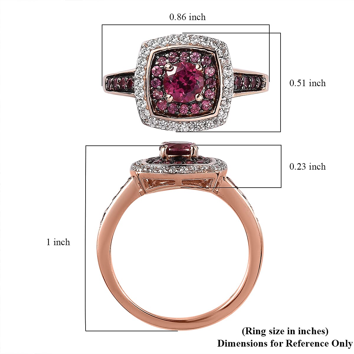 Tanzanian Rhodolite Garnet and White Zircon Double Halo Ring in Vermeil Rose Gold Over Sterling Silver (Size 10.0) 1.40 ctw