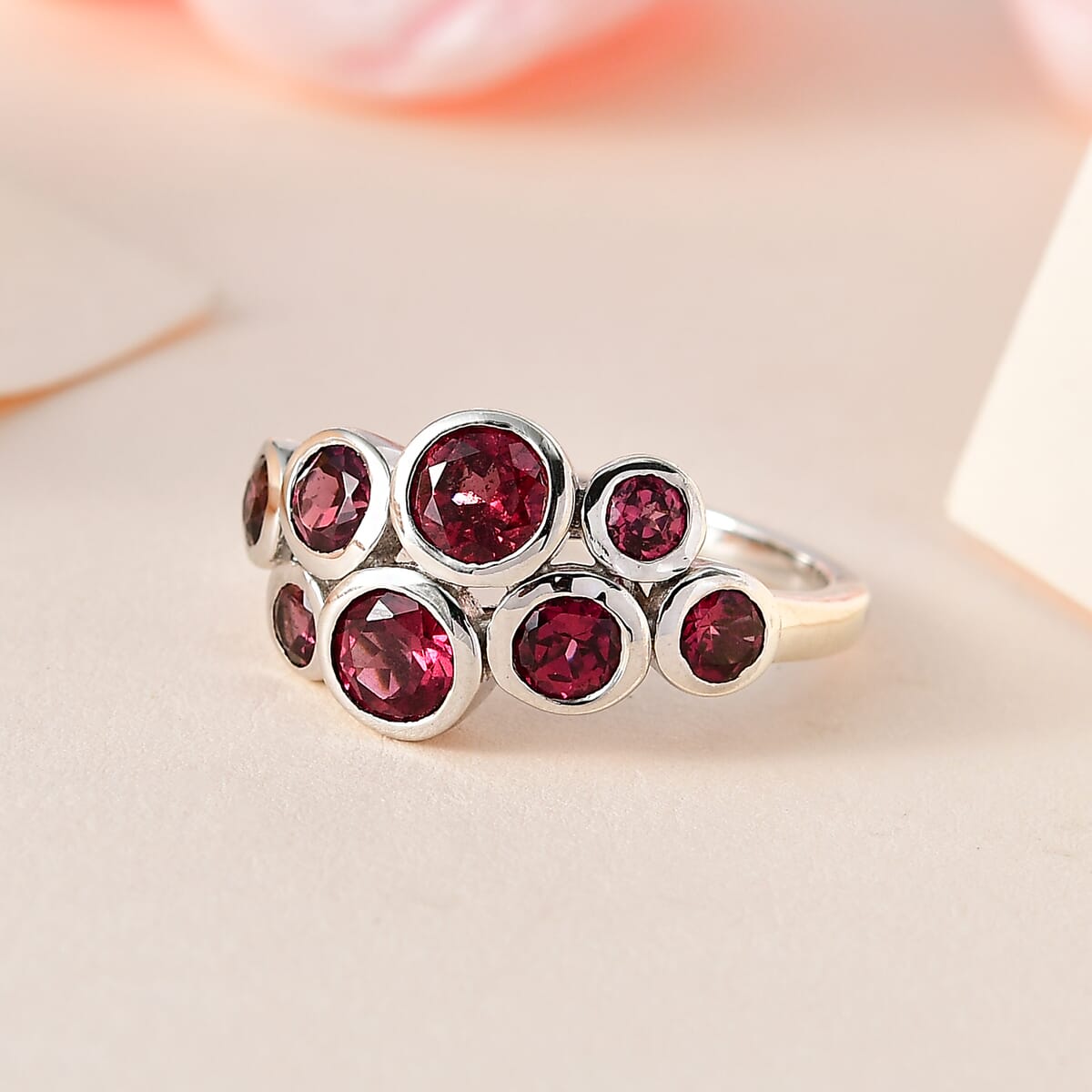 Tanzanian Rhodolite Garnet Ring in Platinum Over Sterling Silver 2.65 ctw image number 1