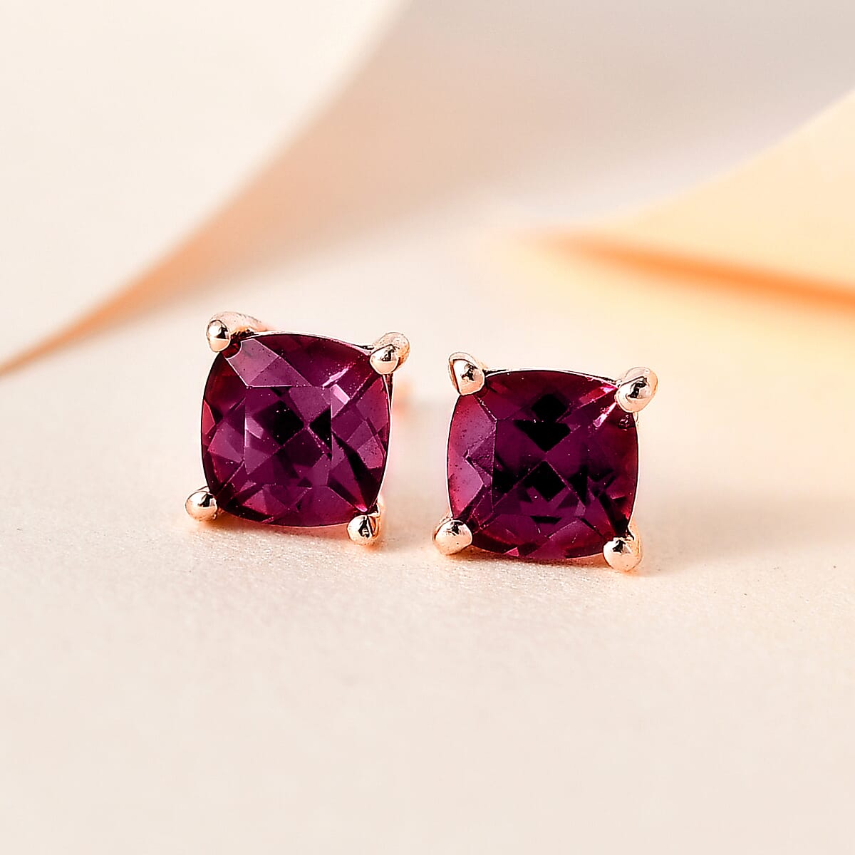Tanzanian Rhodolite Garnet 1.40 ctw Solitaire Stud Earrings in Vermeil Rose Gold Over Sterling Silver, Rhodolite Garnet Earrings, Garnet Jewelry, Gifts For Her image number 1