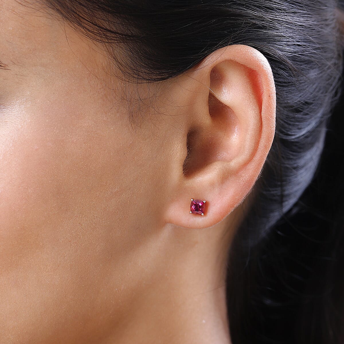 Tanzanian Rhodolite Garnet 1.40 ctw Solitaire Stud Earrings in Vermeil Rose Gold Over Sterling Silver, Rhodolite Garnet Earrings, Garnet Jewelry, Gifts For Her image number 2