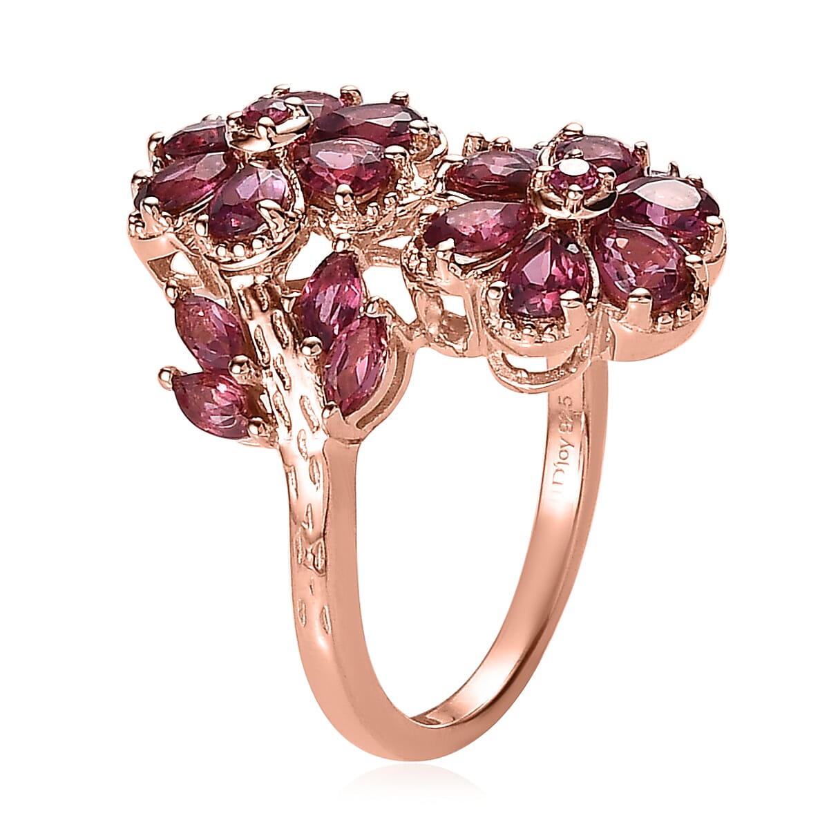 Tanzanian Rhodolite Garnet Floral Bypass Ring in Vermeil Rose Gold Over Sterling Silver 3.15 ctw image number 3