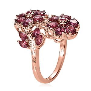 Tanzanian Rhodolite Garnet Floral Bypass Ring in Vermeil Rose Gold Over Sterling Silver (Size 9.0) 3.15 ctw