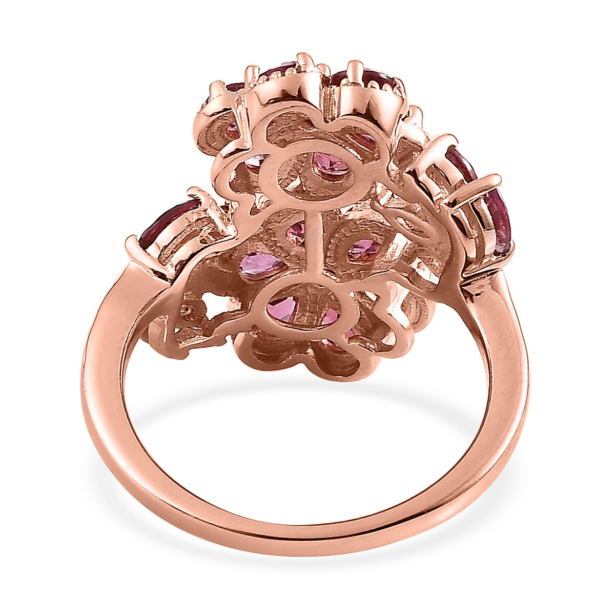 Tanzanian Rhodolite Garnet Floral Bypass Ring in Vermeil Rose Gold Over Sterling Silver (Size 9.0) 3.15 ctw image number 4