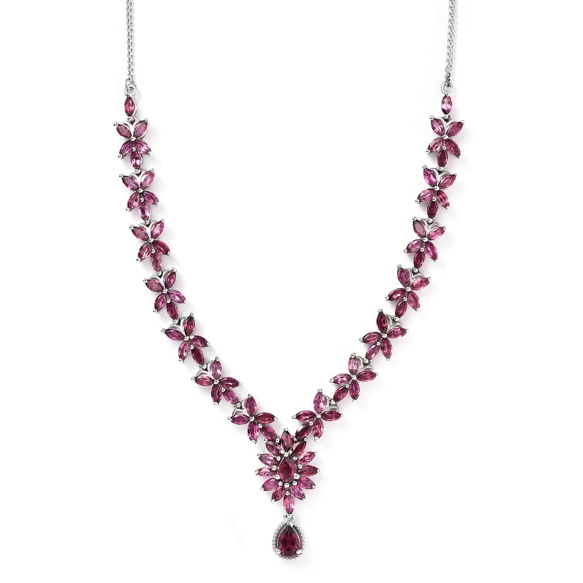 Tanzanian Rhodolite Garnet Necklace 18-20 Inches in Platinum Over Sterling Silver 15.50 ctw image number 0