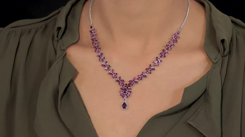 Tanzanian Rhodolite Garnet Necklace 18-20 Inches in Platinum Over Sterling Silver 15.50 ctw