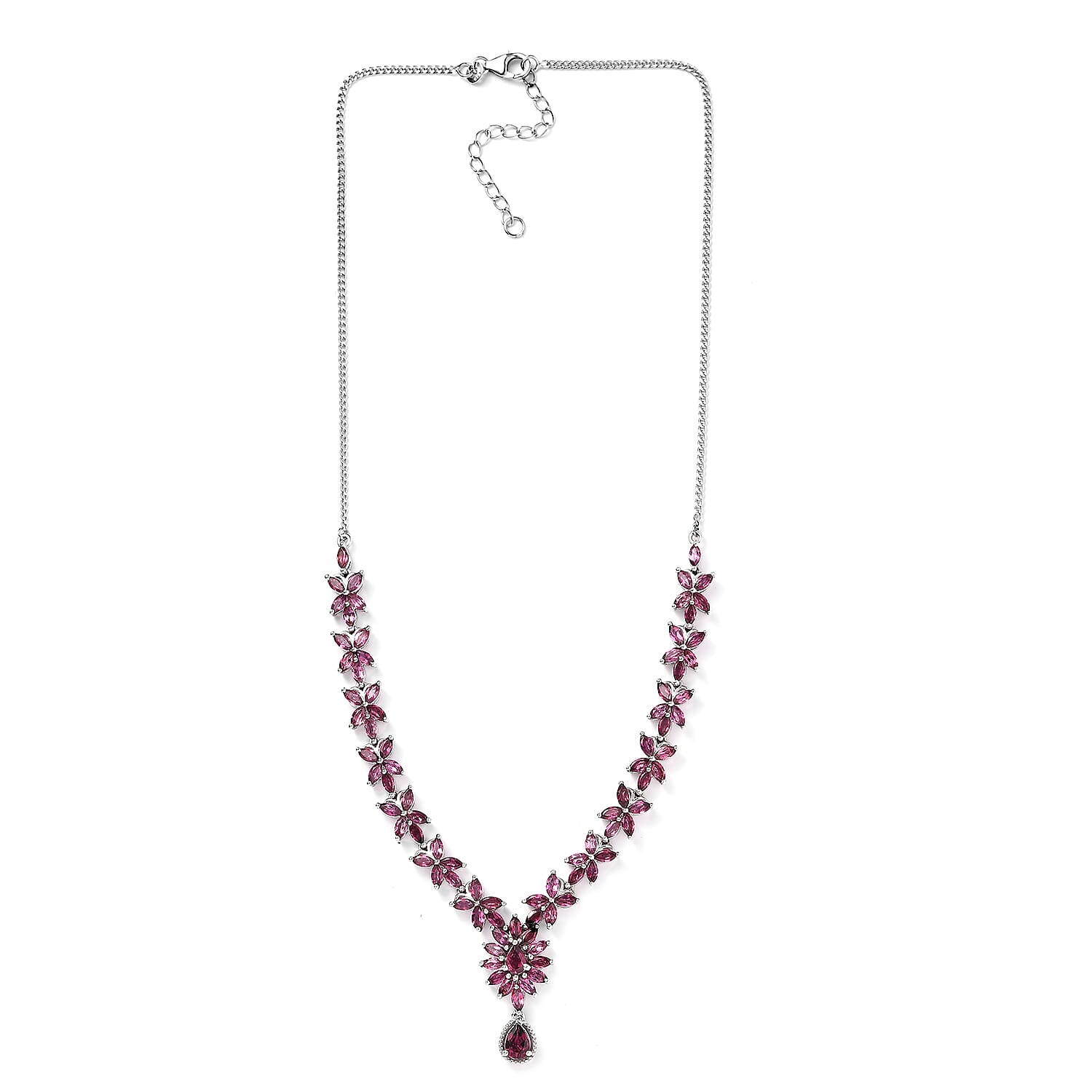 Tanzanian Rhodolite Garnet Necklace 18-20 Inches in Platinum Over Sterling Silver 15.50 ctw