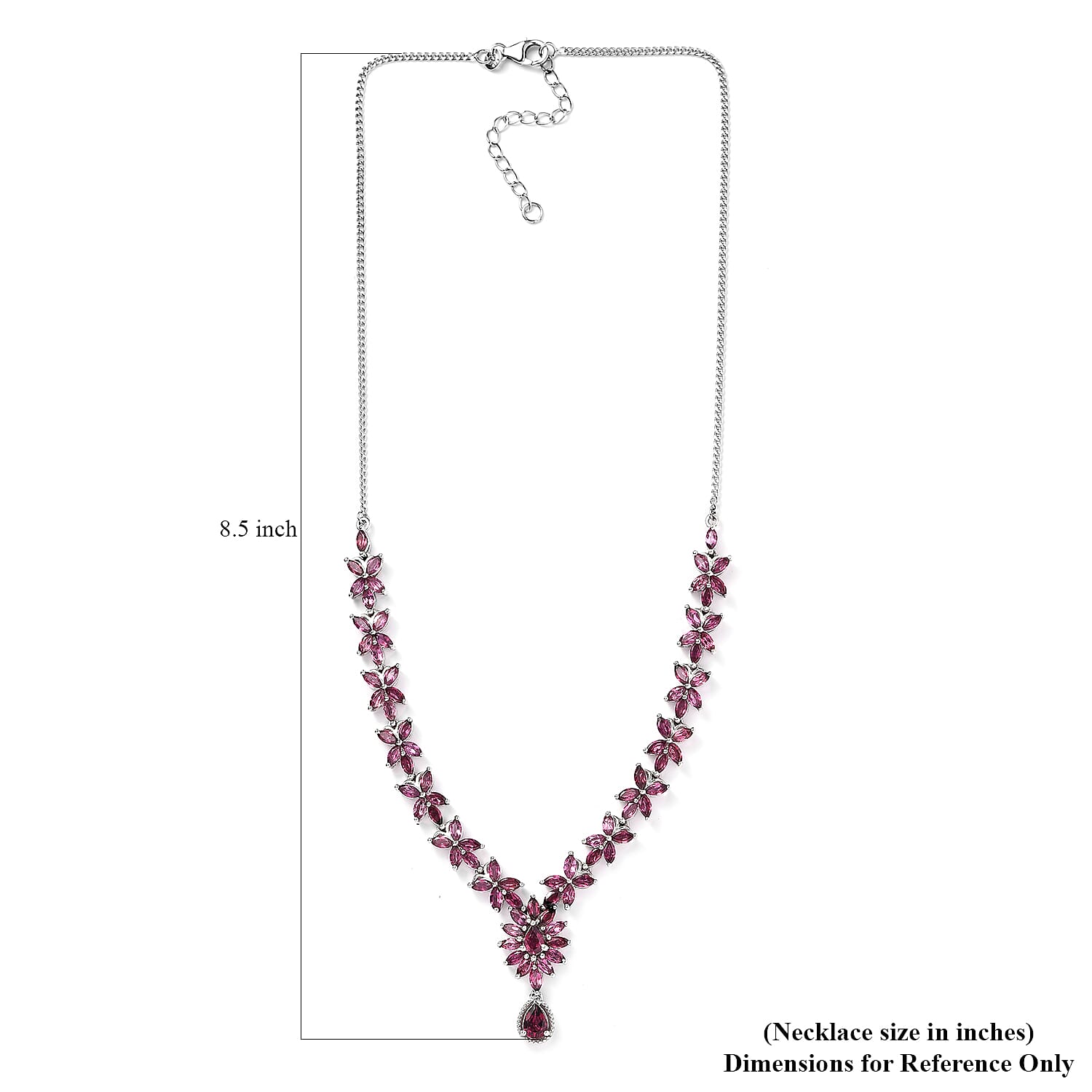 Tanzanian Rhodolite Garnet Necklace 18-20 Inches in Platinum Over Sterling Silver 15.50 ctw