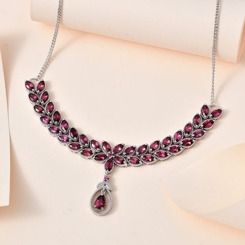 Tanzanian Rhodolite Garnet Necklace 18-20 Inches in Platinum Over Sterling Silver 9.25 ctw