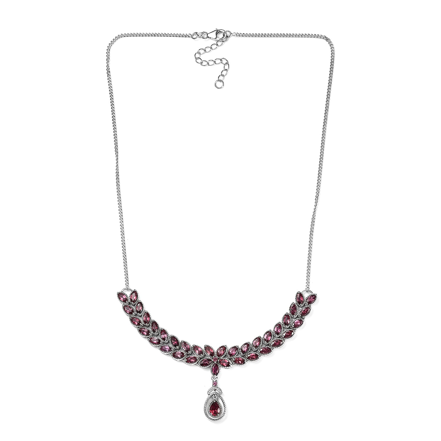Tanzanian Rhodolite Garnet Necklace 18-20 Inches in Platinum Over Sterling Silver 9.25 ctw