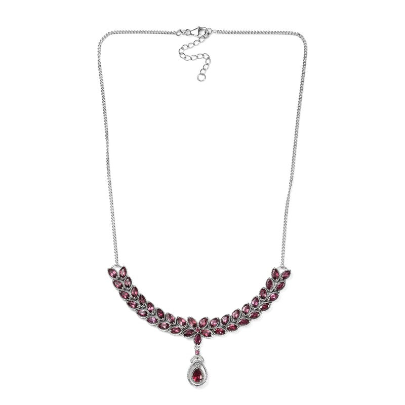 Tanzanian Rhodolite Garnet Necklace 18-20 Inches in Platinum Over Sterling Silver 9.25 ctw