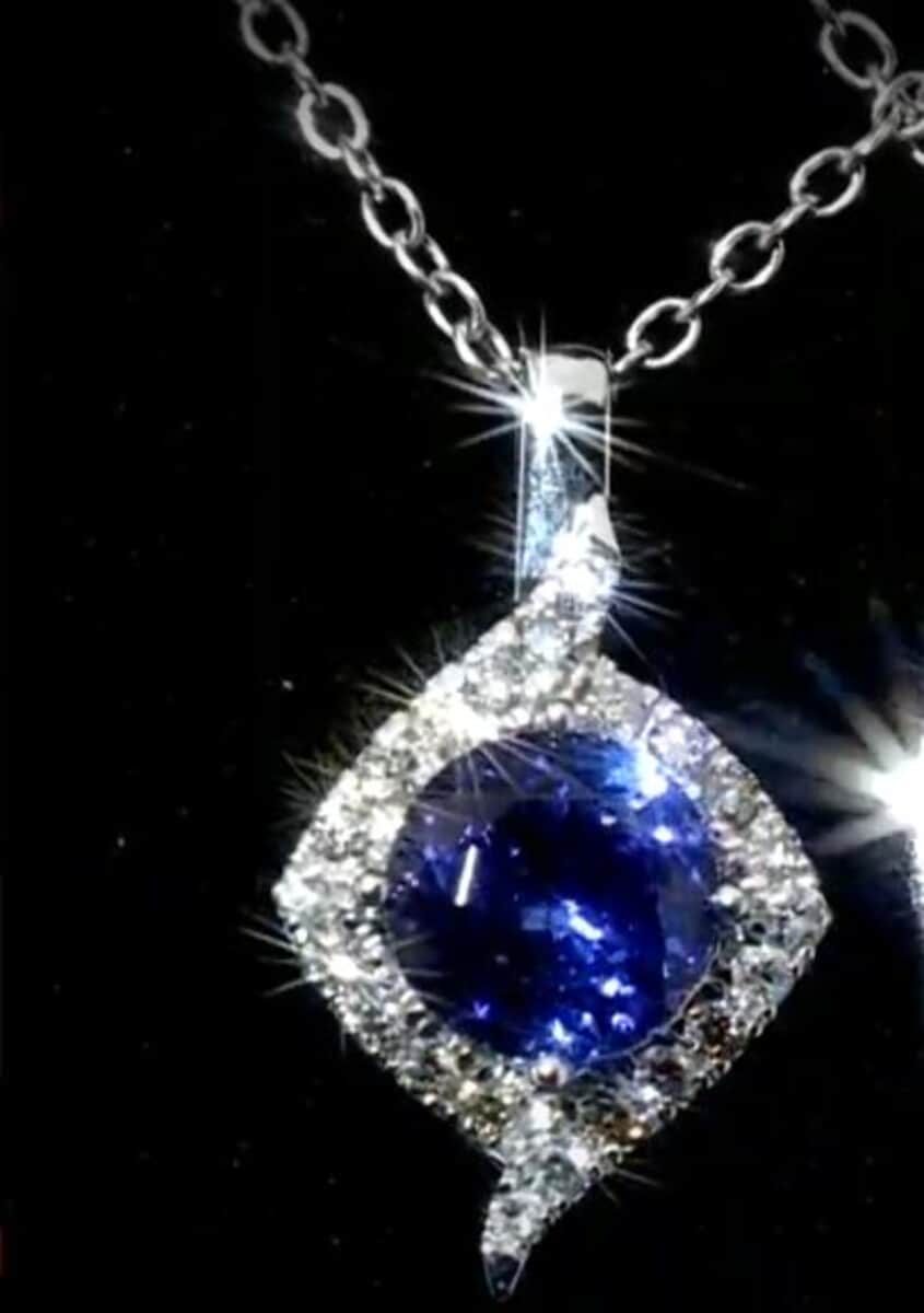 Certified & Appraised Luxoro 14K White Gold AAA Tanzanite and G-H I2 Diamond Pendant 3.10 ctw image number 0