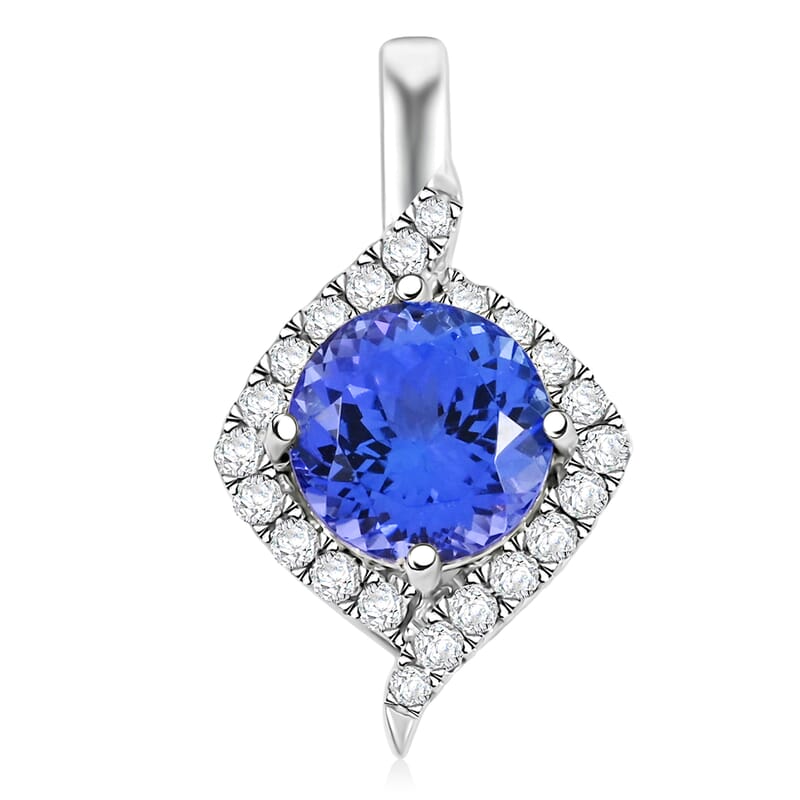 Certified & Appraised Luxoro 14K White Gold AAA Tanzanite and G-H I2 Diamond Pendant 3.10 ctw