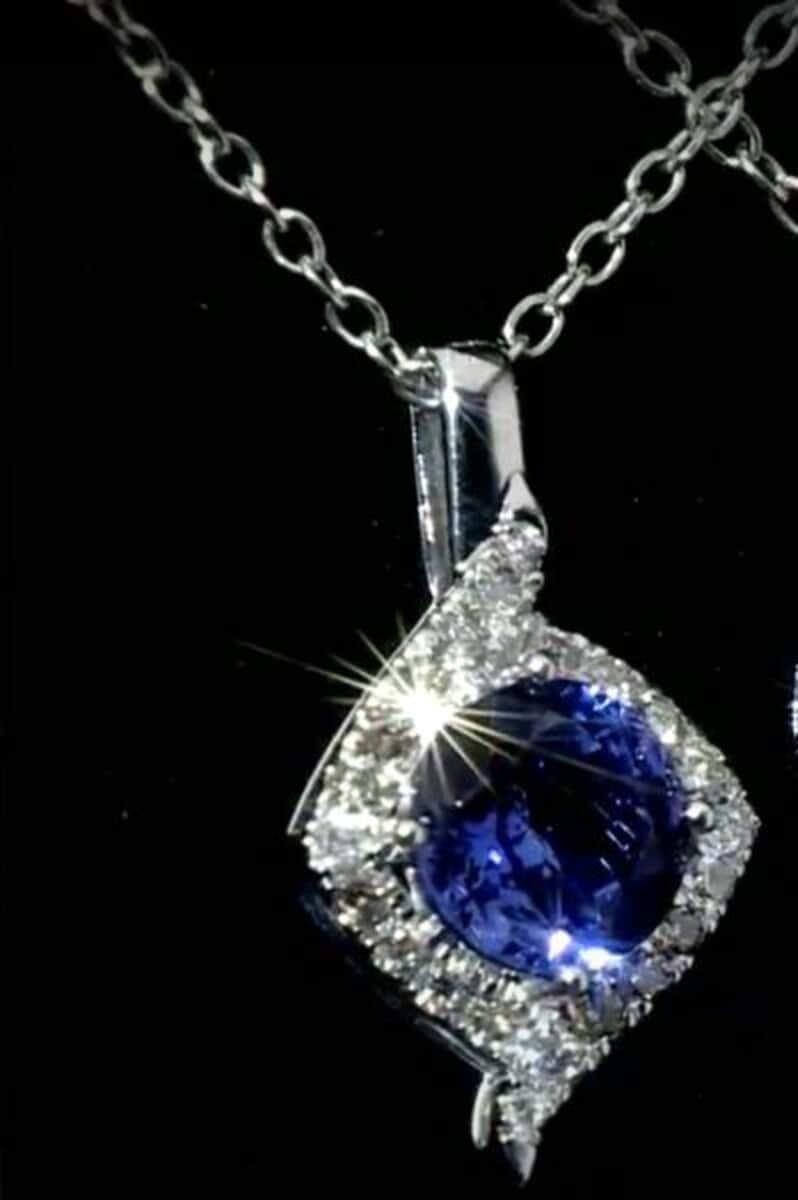 Certified & Appraised Luxoro 14K White Gold AAA Tanzanite and G-H I2 Diamond Pendant 3.10 ctw image number 1