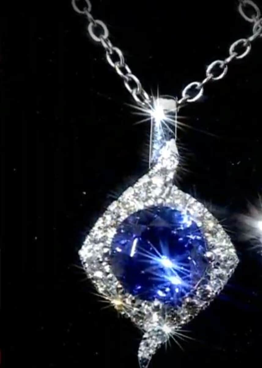 Certified & Appraised Luxoro 14K White Gold AAA Tanzanite and G-H I2 Diamond Pendant 3.10 ctw image number 2