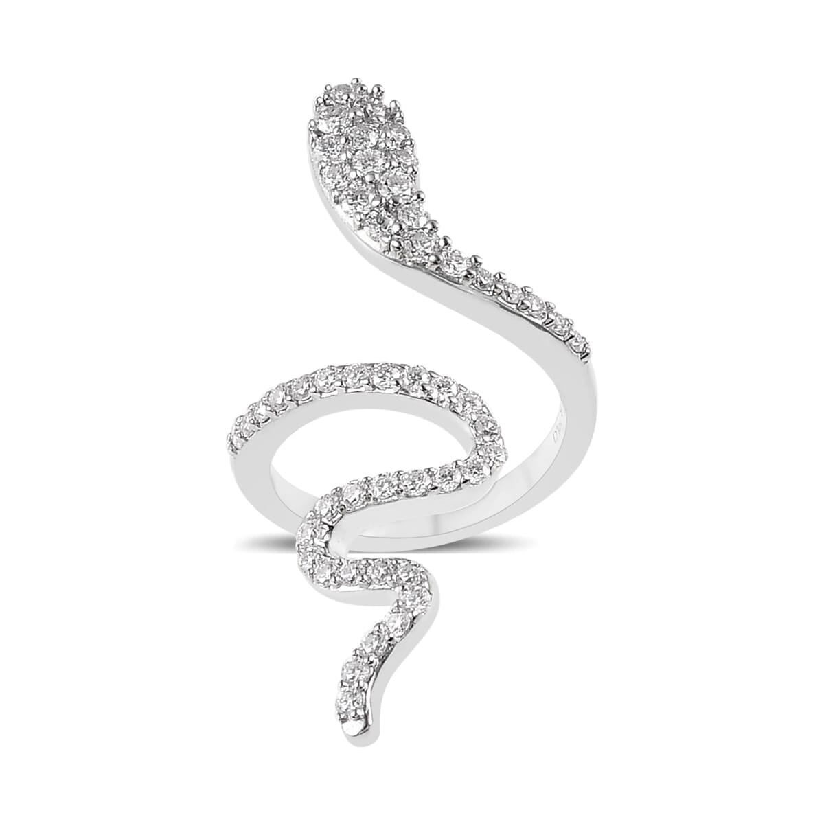 Moissanite Snake Ring in Platinum Over Sterling Silver (Size 5.0) 0.60 ctw image number 0