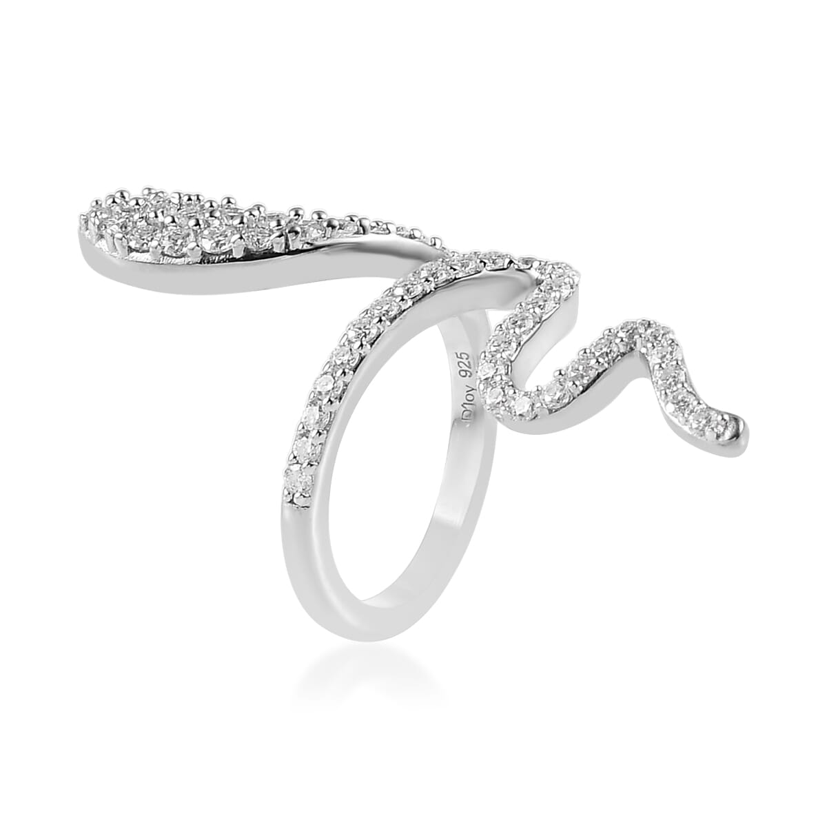 Moissanite Snake Ring in Platinum Over Sterling Silver (Size 5.0) 0.60 ctw image number 3