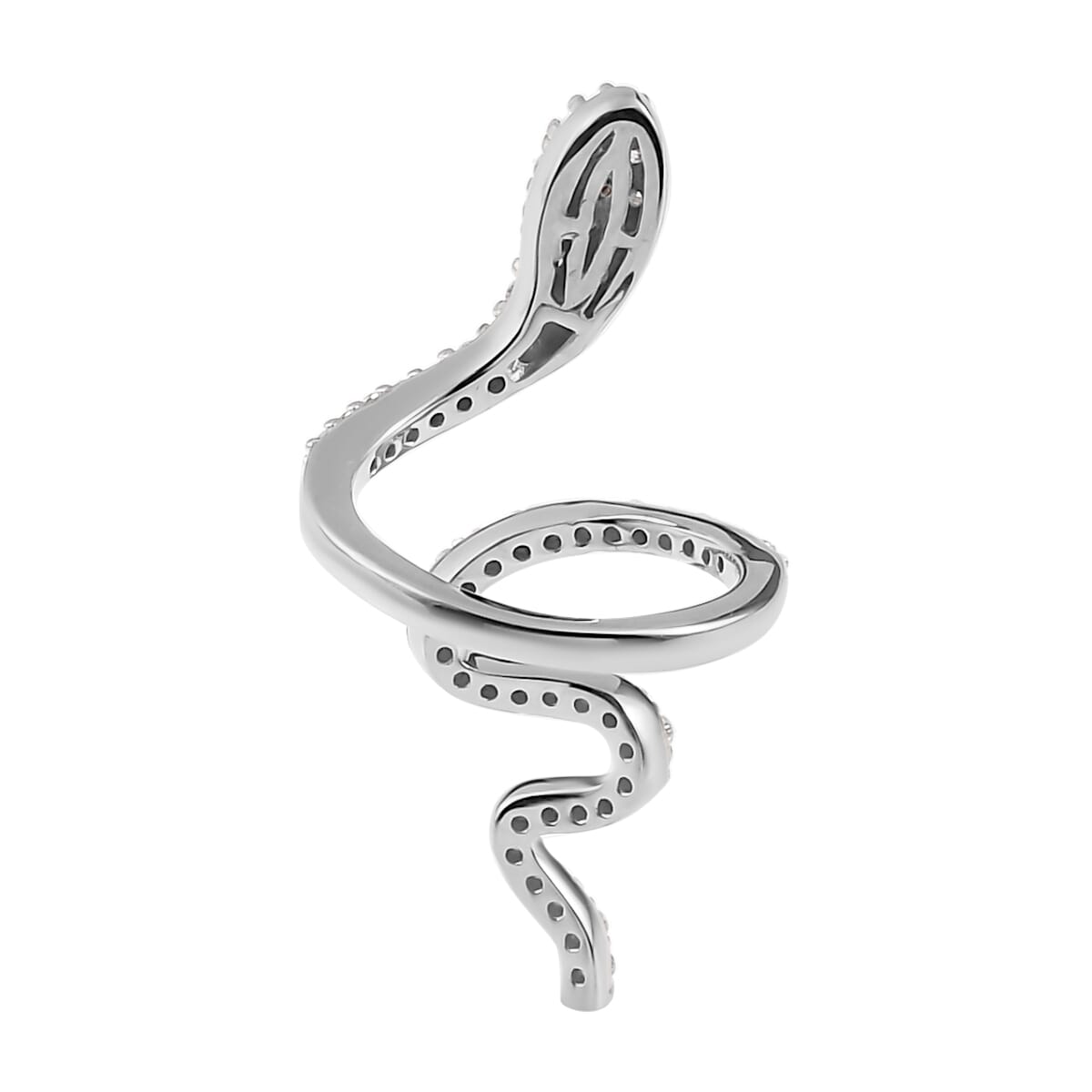 Moissanite Snake Ring in Platinum Over Sterling Silver (Size 5.0) 0.60 ctw image number 4