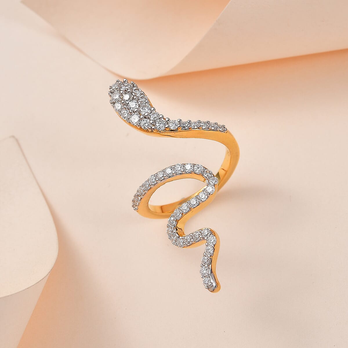 Moissanite Snake Ring in Vermeil Yellow Gold Over Sterling Silver (Size 5.0) 0.60 ctw image number 1