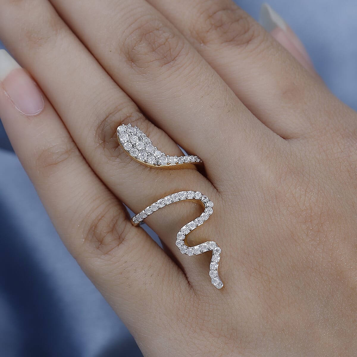 Moissanite Snake Ring in Vermeil Yellow Gold Over Sterling Silver (Size 5.0) 0.60 ctw image number 2