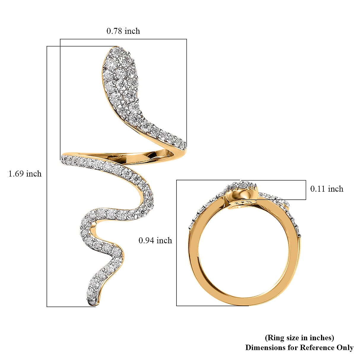 Moissanite Snake Ring in Vermeil Yellow Gold Over Sterling Silver (Size 5.0) 0.60 ctw image number 5