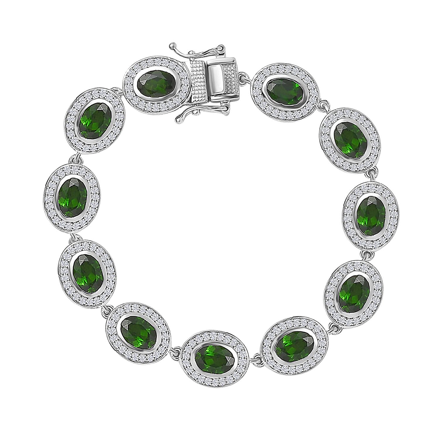 Chrome Diopside and White Zircon Bracelet in Platinum Over Sterling Silver (6.50 In) 13.00 ctw