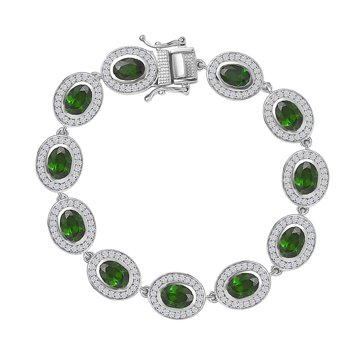 Natural Chrome Diopside and White Zircon Bracelet in Platinum Over Sterling Silver (6.50 In) 13.00 ctw image number 0