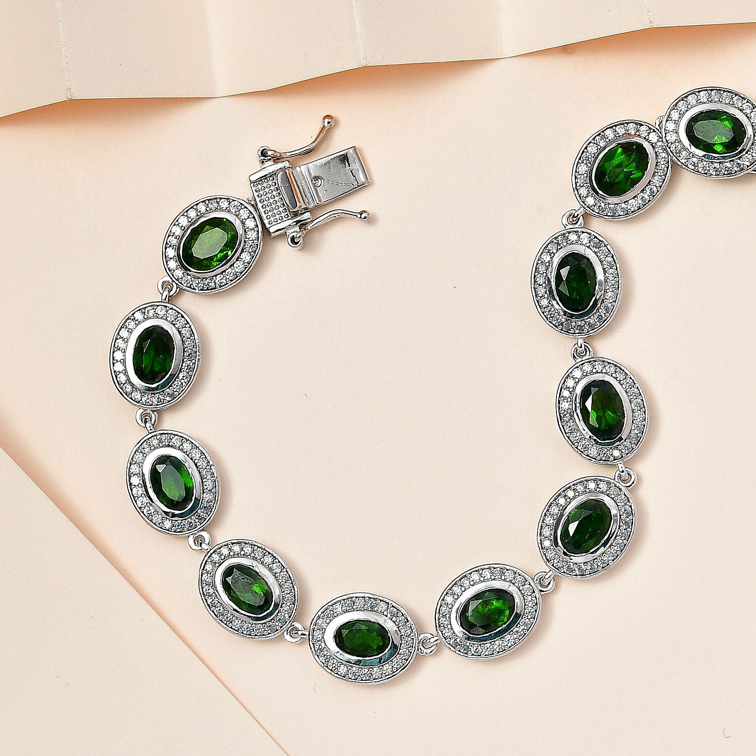 Chrome Diopside and White Zircon Bracelet in Platinum Over Sterling Silver (6.50 In) 13.00 ctw