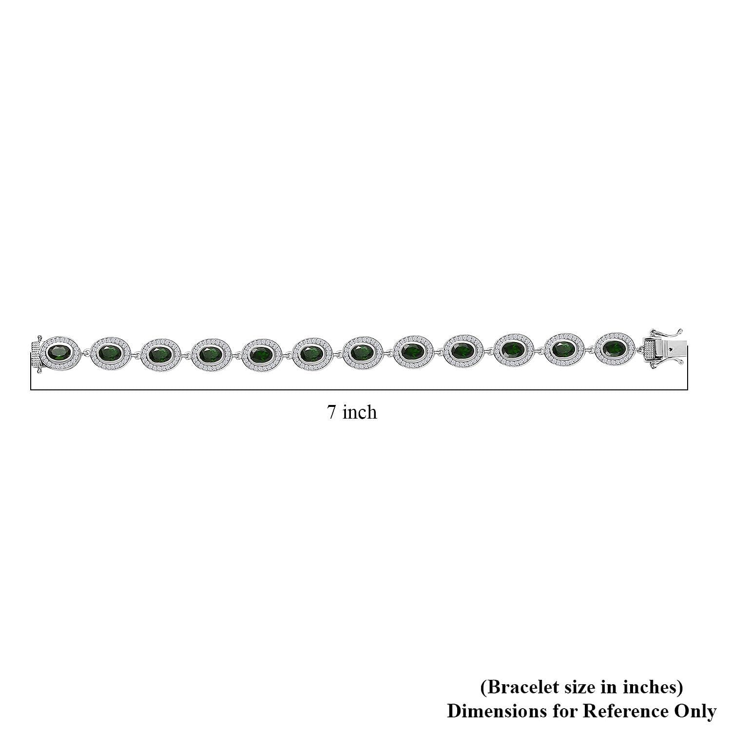 Chrome Diopside and White Zircon Bracelet in Platinum Over Sterling Silver (6.50 In) 13.00 ctw