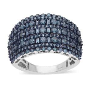 Doorbuster Venice Blue Diamond Cluster Ring in Platinum Over Sterling Silver (Size 10.0) 2.00 ctw