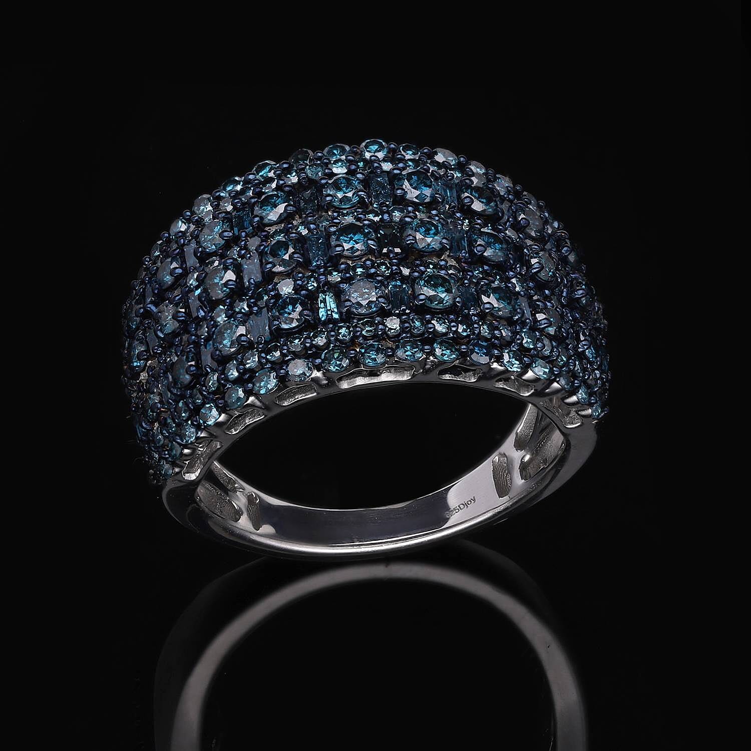 Doorbuster Venice Blue Diamond Ring in Platinum Over Sterling Silver (Size 10.0) 2.00 ctw