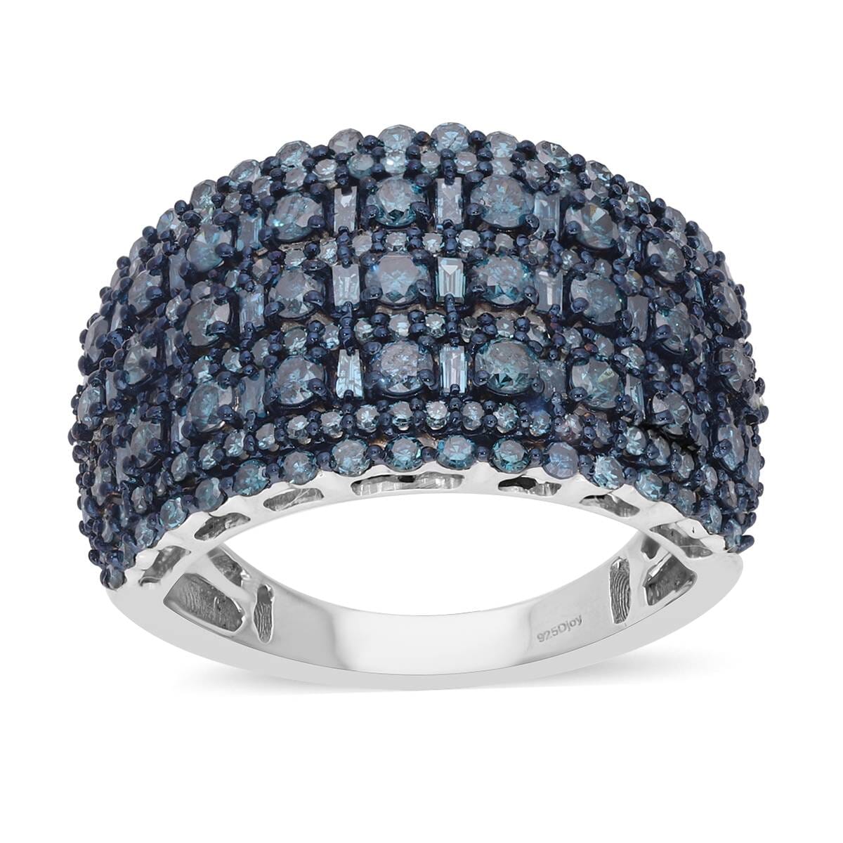 Venice Blue Diamond Cluster Ring in Platinum Over Sterling Silver (Size 6.0) 2.00 ctw image number 0