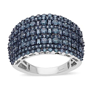 Venice Blue Diamond Cluster Ring in Platinum Over Sterling Silver (Size 6.0) 2.00 ctw
