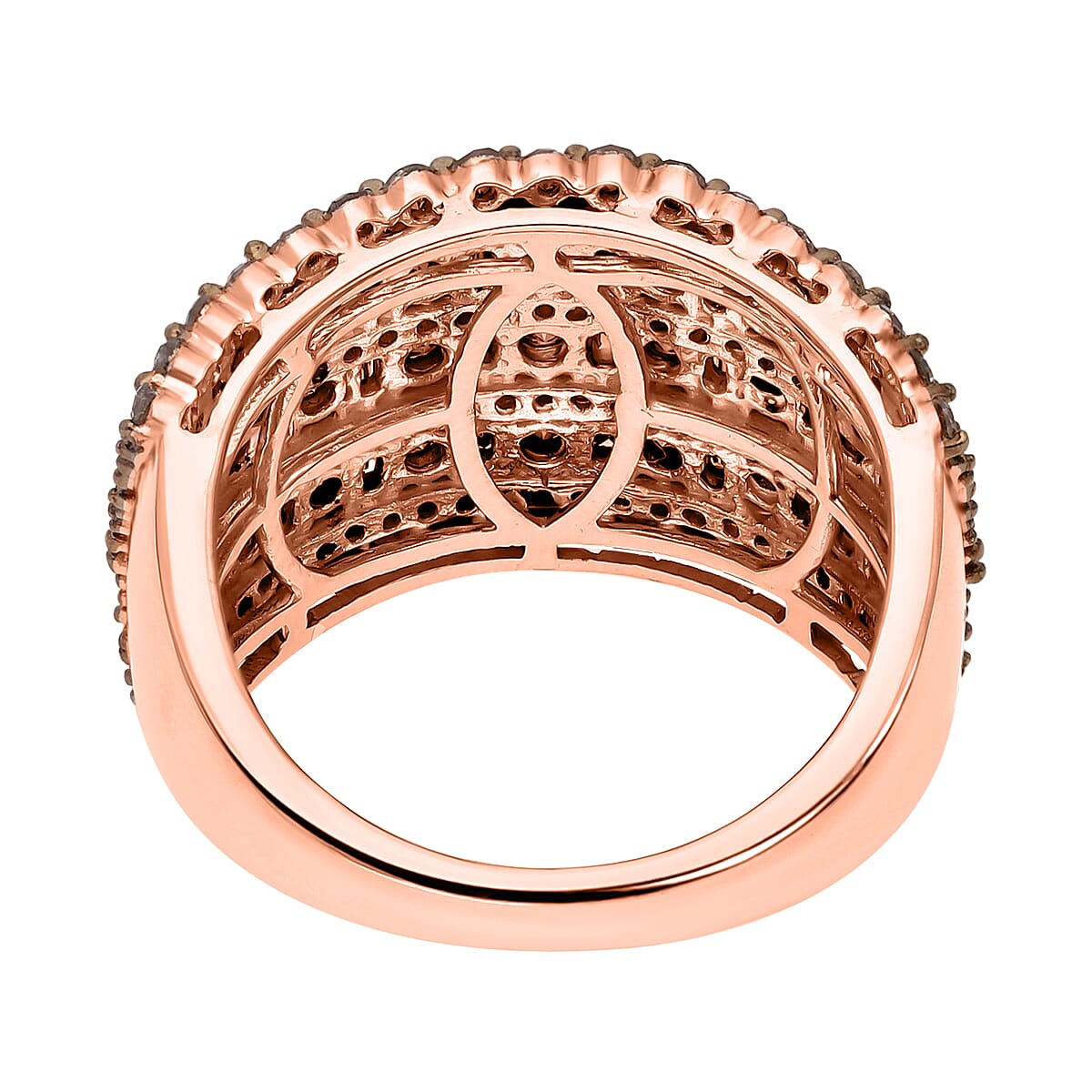Natural Champagne Diamond Cluster Ring in Vermeil Rose Gold Over Sterling Silver (Size 10.0) 2.00 ctw
