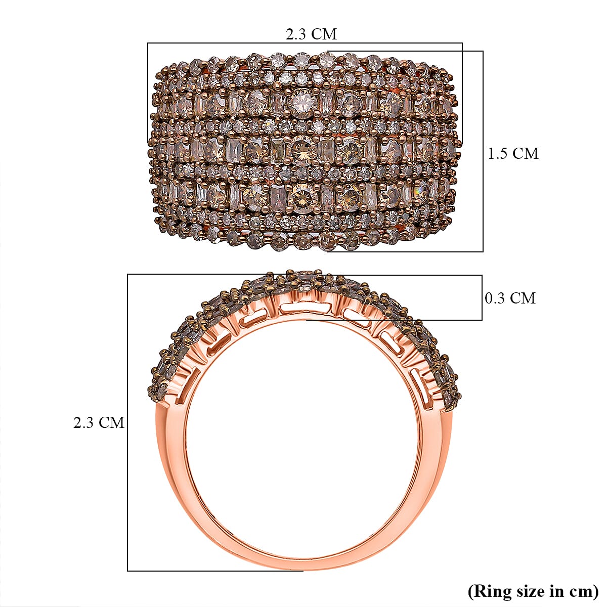 Natural Champagne Diamond Cluster Ring in Vermeil Rose Gold Over Sterling Silver (Size 10.0) 2.00 ctw