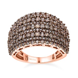 Natural Champagne Diamond Cluster Ring in Vermeil RG Over Sterling Silver (Size 5.0) 2.00 ctw