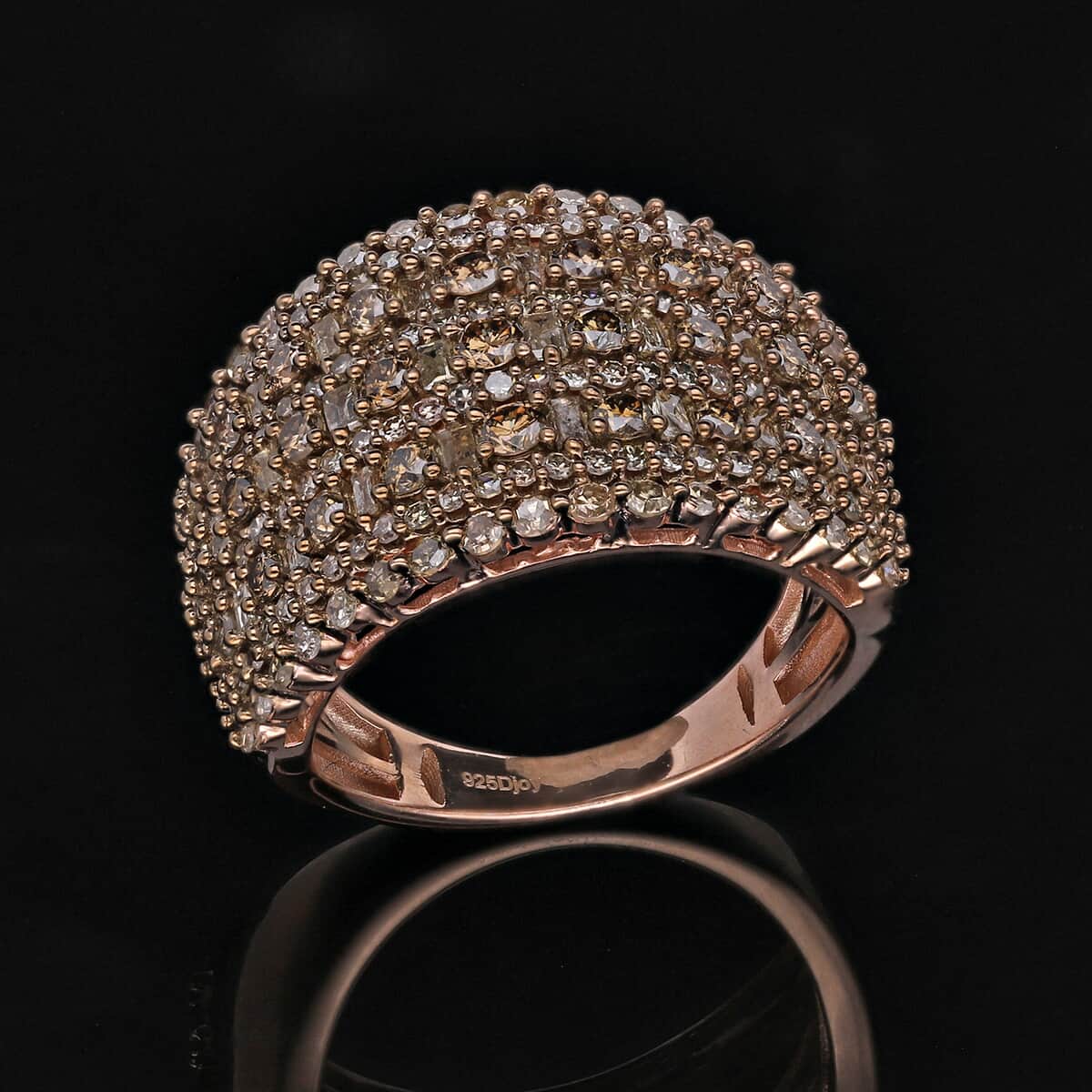 Natural Champagne Diamond Cluster Ring in Vermeil Rose Gold Over Sterling Silver (Size 7.0) 2.00 ctw image number 1